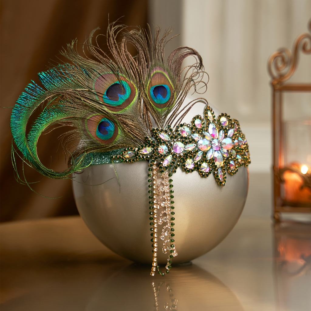 Women's 1920s Headband Flapper Feather Headpiece With Chain Roaring 20s Great Gatsby Themed Party Hair Accessory
