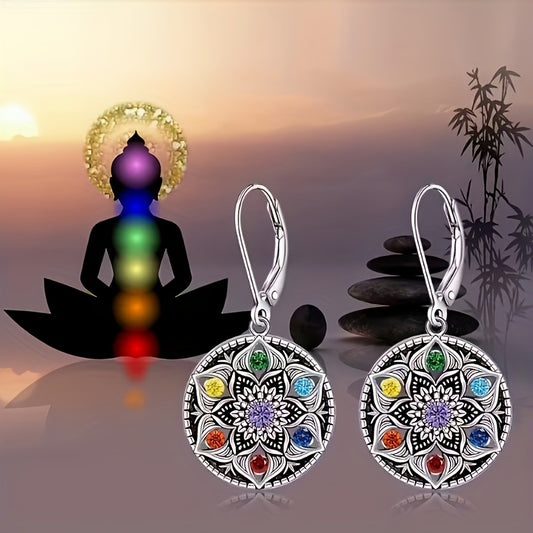 These 925 Sterling Silver Lotus Chakra Earrings for Women, Featuring a Yoga Lotus Pendant, Embody The Flower of Life And The 7 Chakras, Making Them an Ideal Gift for Birthdays, Valentine'S Day, Christmas, And Mother'S Day