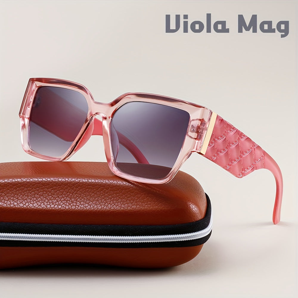 Retro Wide Frame Glasses for Women Men Vintage Rectangular Oversized Sunglasses Unisex Fashion Eyewear with Gold Accent & Case Set