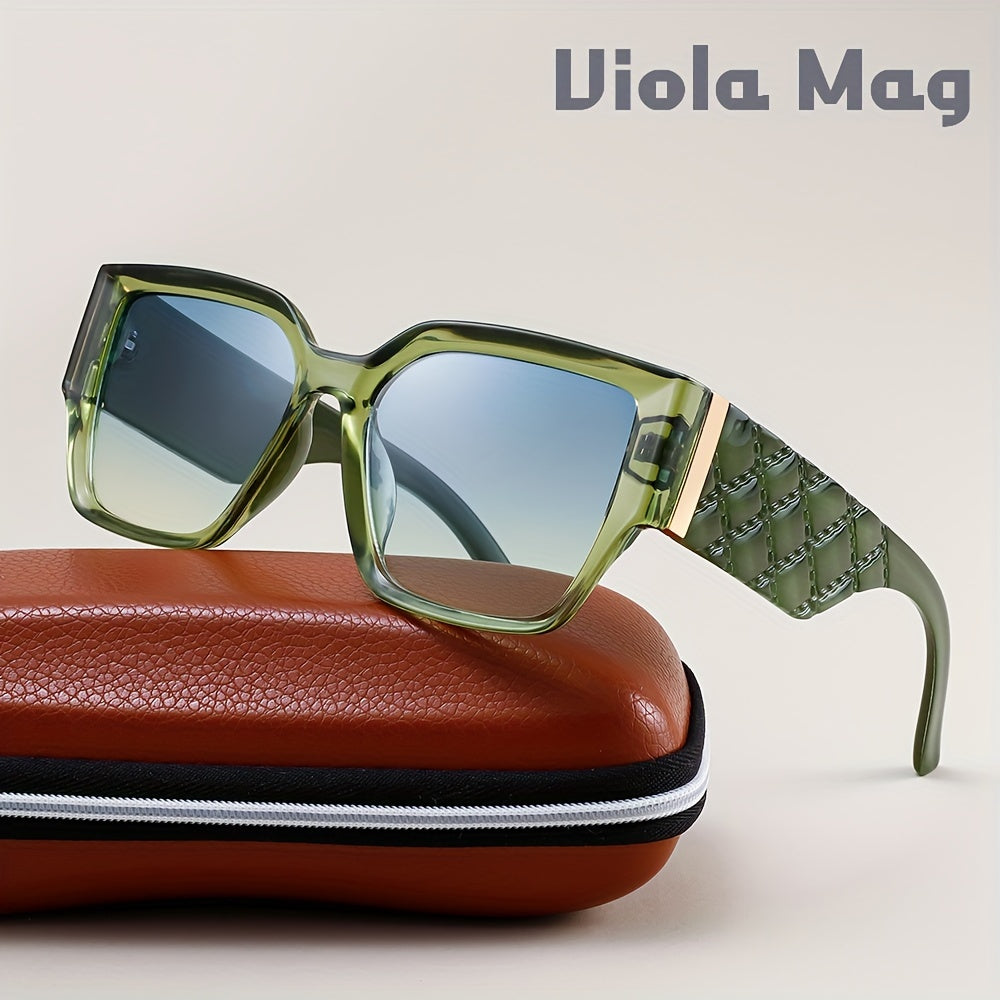 Retro Wide Frame Glasses for Women Men Vintage Rectangular Oversized Sunglasses Unisex Fashion Eyewear with Gold Accent & Case Set