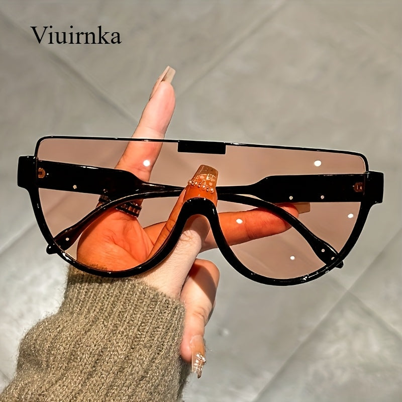 Oversized Semi-Circular Sunglasses Unisex Glare Resistant Trendy Fashion Shades Daily Wear Travel Vacation 5 Lens Colors Gray Orange Blue White Durable
