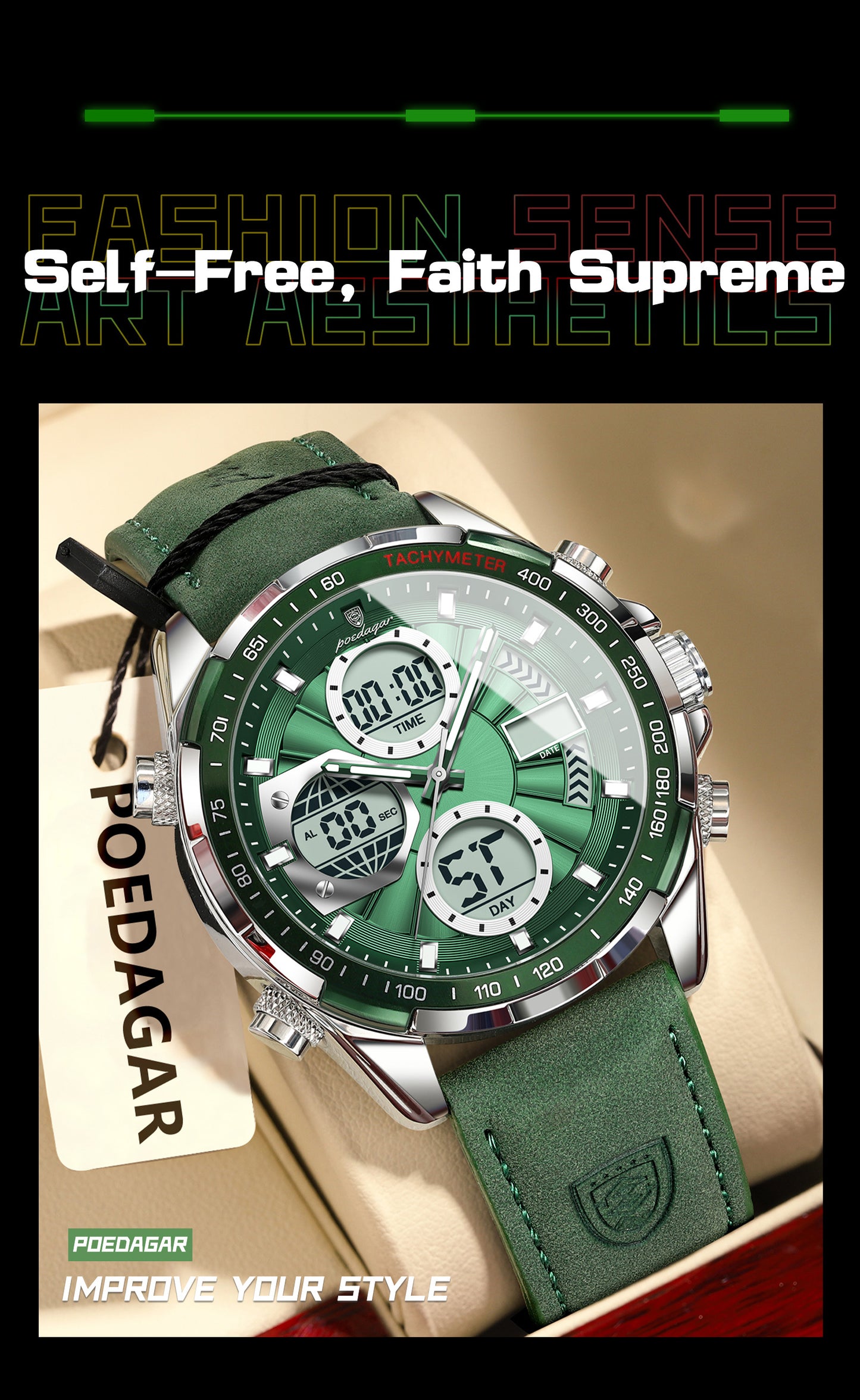 POEDAGAR Men's Analog-Digital Sport Watch — Quartz, Waterproof, Alarm, Calendar | 8 Colors