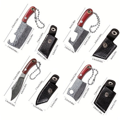 EDC Knife Keychain - Mini Set 10pcs Damascus Pattern Blade Stainless Steel Pocket Tool with - product detail view 2