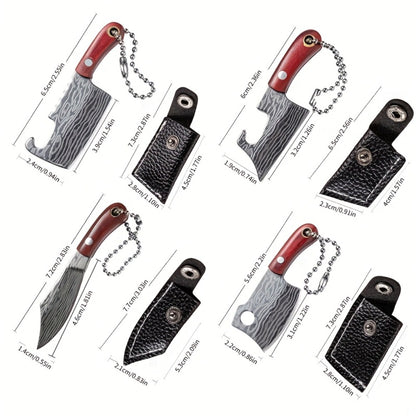EDC Knife Keychain - Mini Set 10pcs Damascus Pattern Blade Stainless Steel Pocket Tool with - product detail view 12