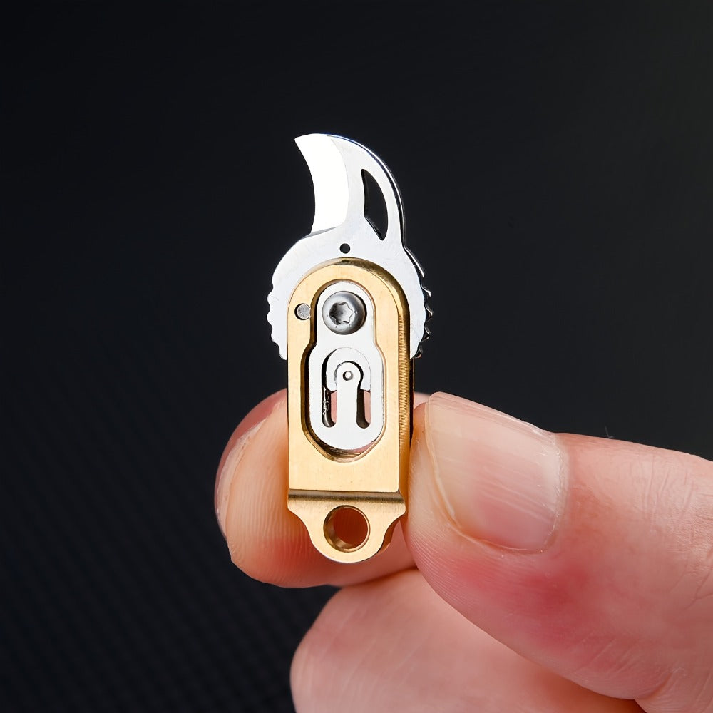 EDC Pocket Knives & Tools - Knife Keychain Mini Folding Brass with Thumb Stud Drop Point Blade & - product detail view 3