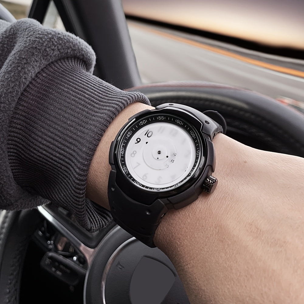 Unisex Sport Watch | Creative Design Quartz Wristwatch with Round Dial & Rubber Strap, Casual Fashion Sport Watch for Men & Women in Black & White