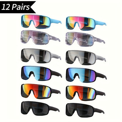 Sports Sunglasses Bulk Set 6 or 12 Pairs - UV Protection Anti-Glare HD Lens Lightweight PC Frame Men Women Outdoor Driving Cycling