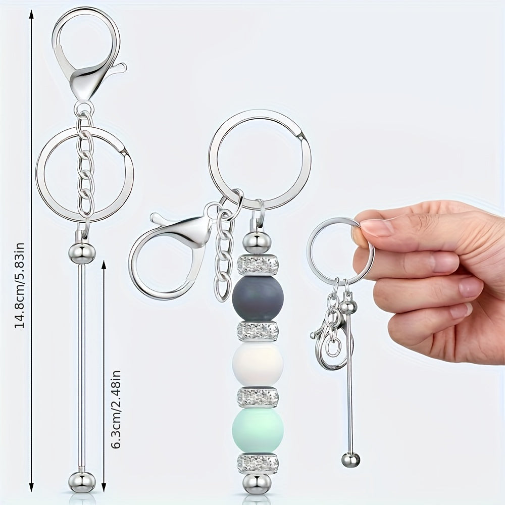 12/24pcs Stainless Steel Beadable Keychain Blanks Beaded Keychain Kit for Crafting Metal Keyring Pendant with Charms for Gifts Christmas & Halloween Gift Key Chain Pendant Production Supplies