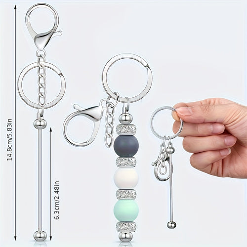 12/24pcs Stainless Steel Beadable Keychain Blanks Beaded Keychain Kit for Crafting Metal Keyring Pendant with Charms for Gifts Christmas & Halloween Gift Key Chain Pendant Production Supplies
