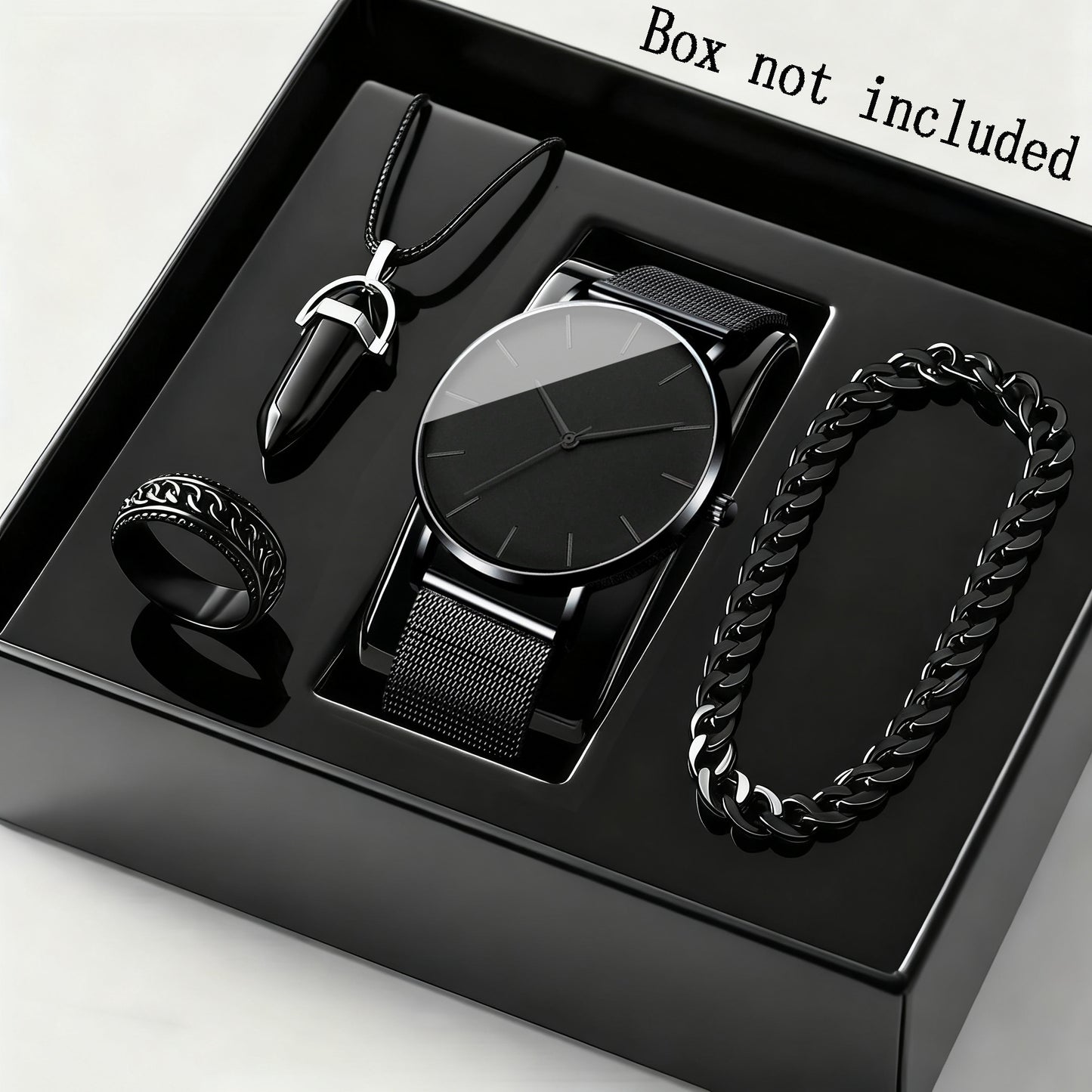 Men's Watch & Bracelet Set 4pcs - Stainless Steel Quartz Watch, Bracelet & Necklace Bundle, Elegant Business Casual Jewelry Gift Set for Men