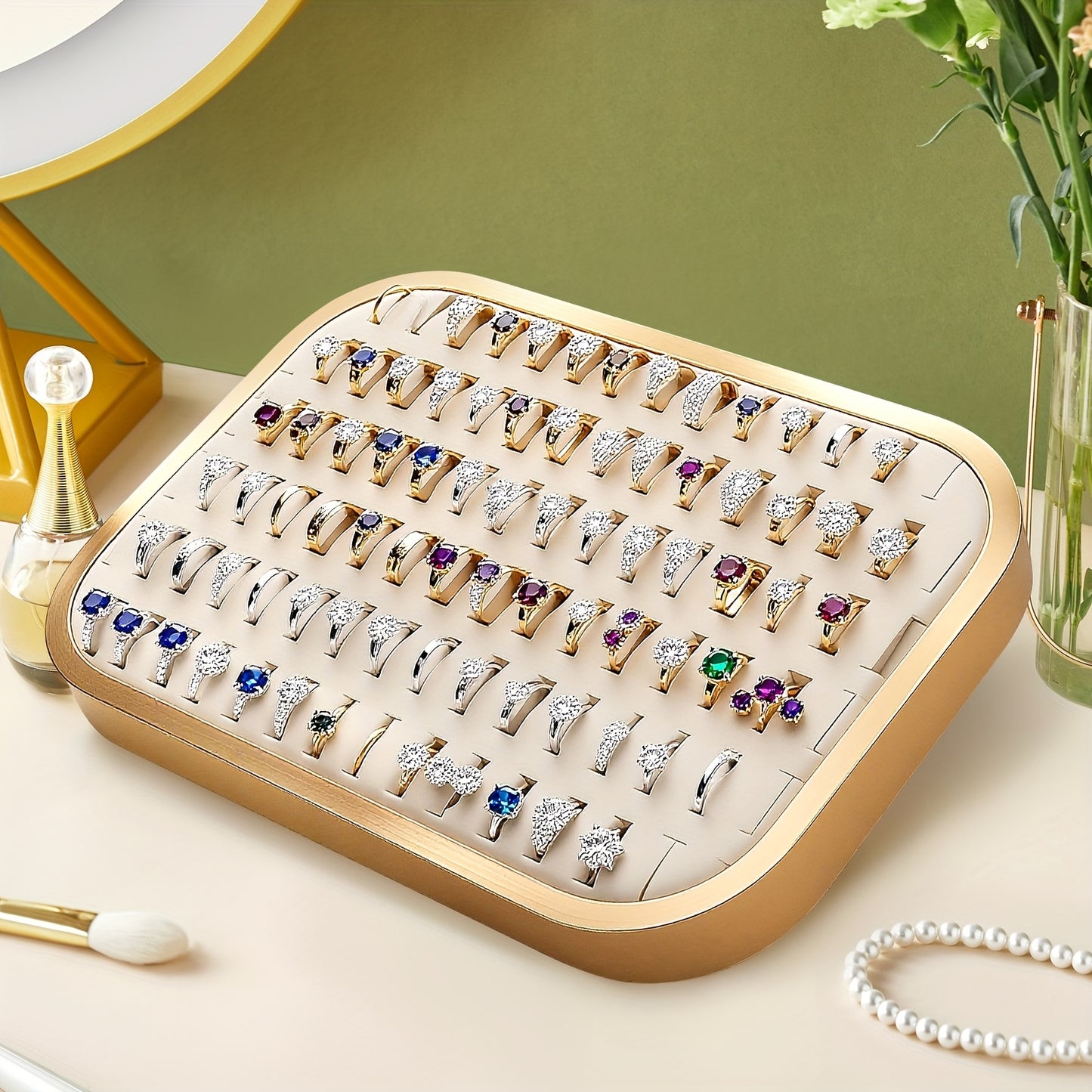 Jewelry Display Tray with Metal Frame — Large Capacity Multi-Compartment Ring Holder Organizer for Rings, Earrings & Necklaces | Retail, Home & Exhibition