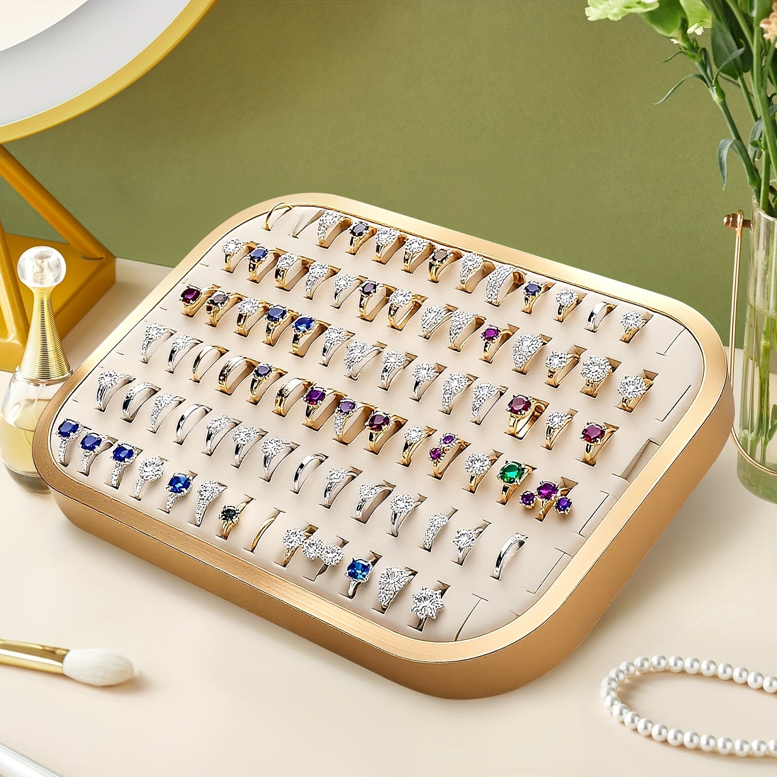 Large Capacity Jewelry Display Tray with Sturdy Metal Frame - Elegant Modern Jewelry Organizer with Multiple Compartments & Ring Holder, Durable Metal Construction for Retail Store, Home Decor, Exhibitions - Multi-Purpose Storage for Earrings, Necklaces,