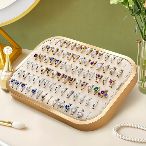 Jewelry Display Tray with Metal Frame — Large Capacity Multi-Compartment Ring Holder Organizer for Rings, Earrings & Necklaces | Retail, Home & Exhibition