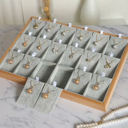 Jewelry Tray Bamboo Wood 24 Grid – Large Capacity Necklace & Pendant Display Rack, Elegant Home Storage Organizer for Earrings, Gift for Mom