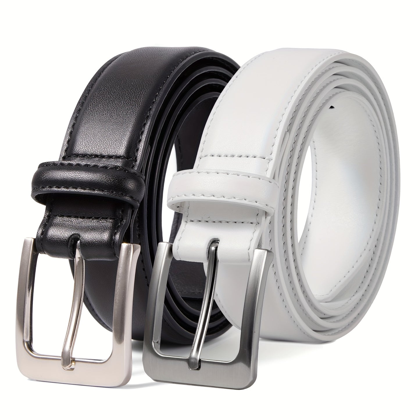 Men's Genuine Leather Belt 2-Pack Set - 1 3/8 Inch Dress Casual Golf Jeans Belt, Black Brown Tan White Burnt Umber Combo, Sizes 30-50 (Waist 28"-48")
