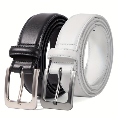 Men's Genuine Leather Belt 2-Pack Set - 1 3/8 Inch Dress Casual Golf Jeans Belt, Black Brown Tan White Burnt Umber Combo, Sizes 30-50 (Waist 28"-48")