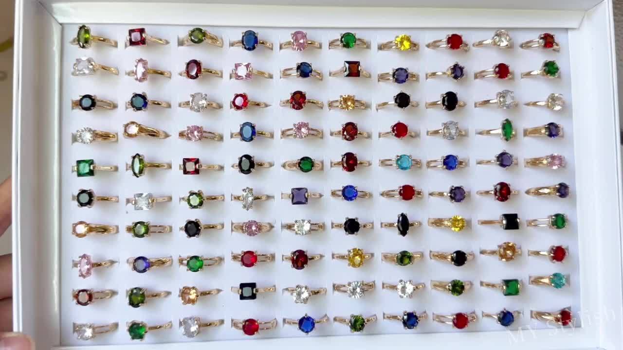 25pcs Synthetic Zirconia Shimmering Geometric Ring Color Random- Multi-Color Options for Engagement, Wedding & Evening Parties