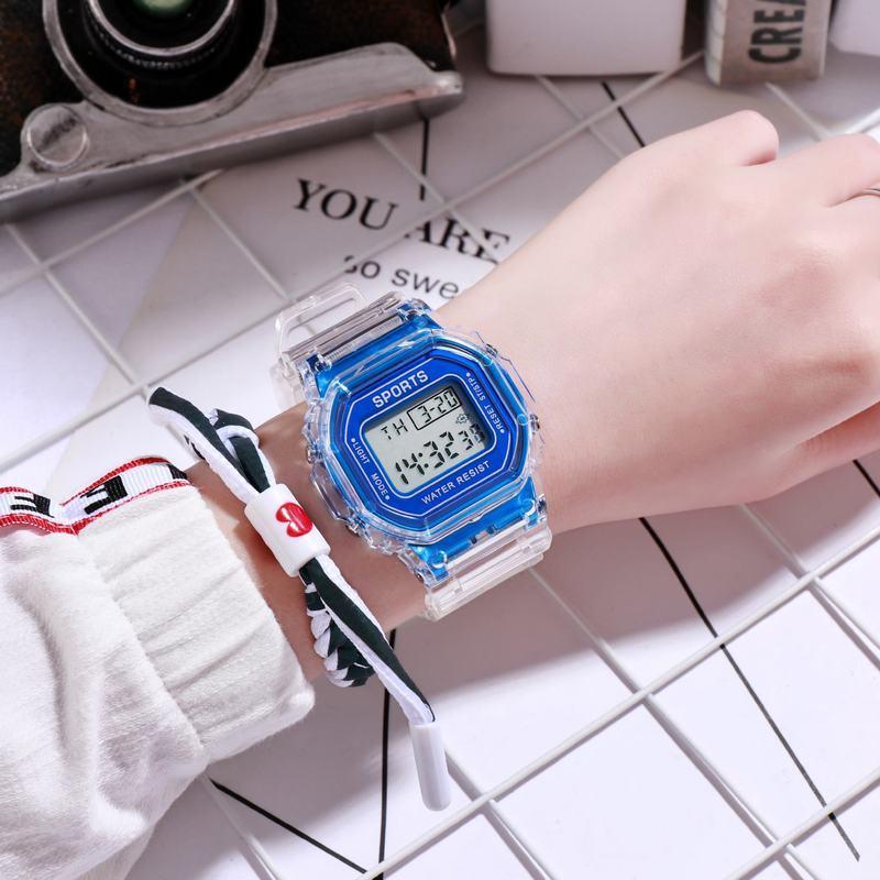 Transparent Square Digital Watch Compatible for & - Retro Clear Case Multi-Function LED Smartwatch with Movement, Square Face & Strap - Trendy Wristwatch for Daily Use, Sports, Casual & Professional -