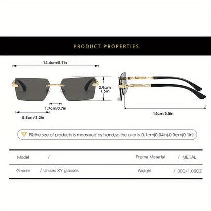 Luxury Frameless Sunglasses Gold Frame Leopard Arms UV400 – Narrow Rectangular Lens Rimless Eyewear for Men Women, Driving Travel Party, 5 Lens Options, Includes Case & Cloth