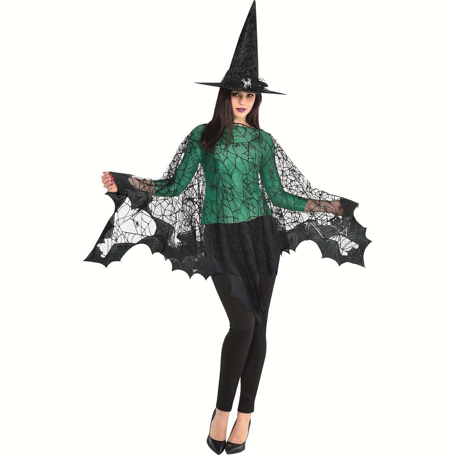 Women'S Black Magic Spider Web Bat Cloak - Halloween Horror Gentle Shawl Costume Accessory, Machine Washable