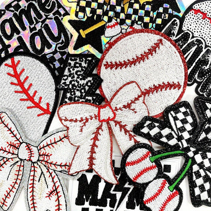 Embroidered Patch - Baseball Patches Iron-on 13pcs Sequin Applique Set with Gloves Bats Stars - product detail view 3