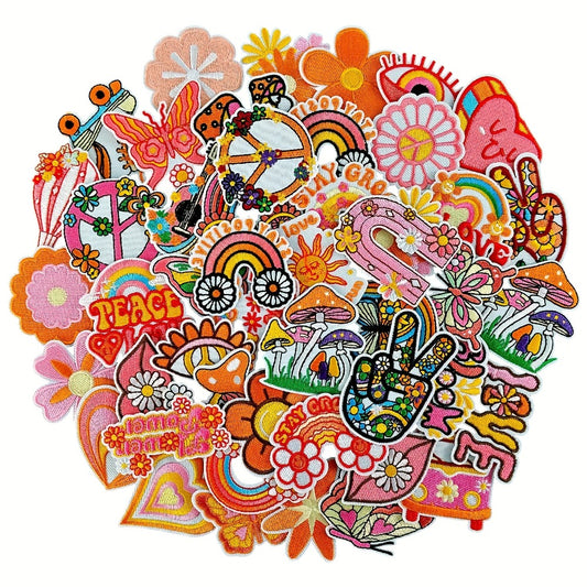 Embroidered Patch - Iron-On Patches Set of 48 - Hippie Bohemian Appliques for Clothing, Hats - main product view