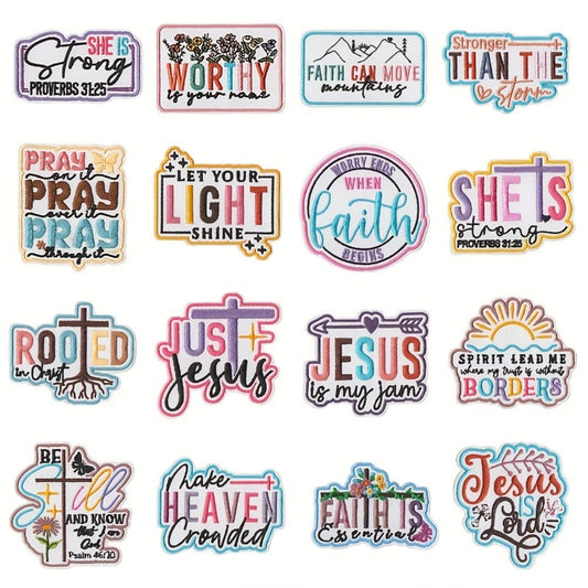 Embroidered Patch - Patches Set of 16 - Large Christian Faith Jesus Bible Iron-On Sew-On - main product view