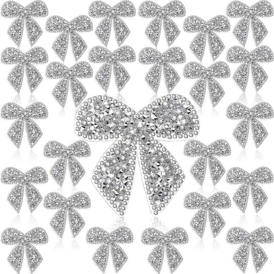 Embroidered Patch - Patches Set of 24 - Shimmering Bow Rhinestone Crystal Iron-On Patches for - main product view