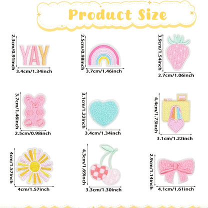 Embroidered Patch - Patches Set of 27 - Pink Sun & Rainbow Retro Iron-On Patches for Clothing - product detail view 2