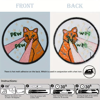 Embroidered Patch - Patches Set of 3 - Cute Cartoon Cat Stars & Pew Pew Laser Iron-On Sew-On - product detail view 4