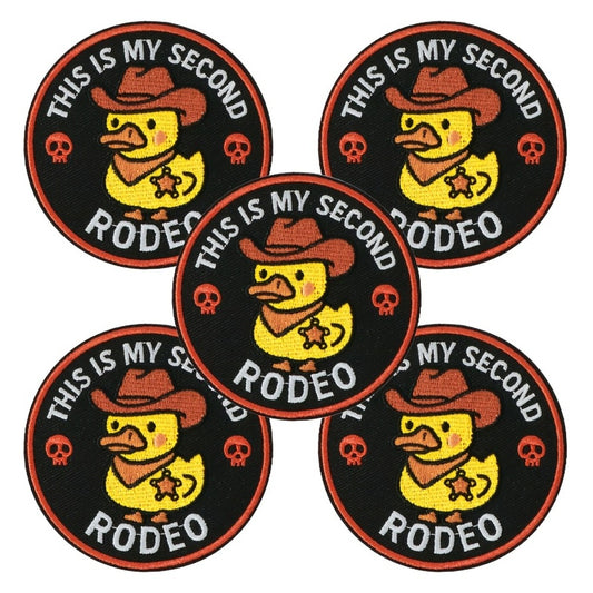 Embroidered Patch - Patches Set of 5 - Funny Cowboy Duck "This Is My Second Rodeo" Iron-On - main product view