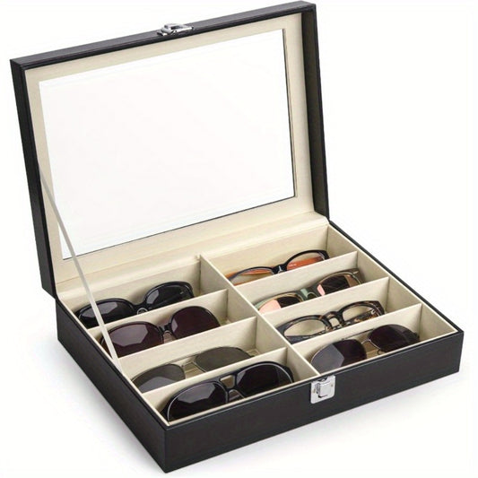 Eyewear Accessories - 8-Slot Glasses Storage Case - Luxury PU Leather Large Capacity Eyeglass - main product view