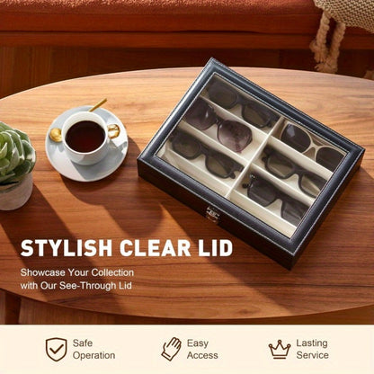 Eyewear Accessories - 8-Slot Glasses Storage Case - Luxury PU Leather Large Capacity Eyeglass - product detail view 8