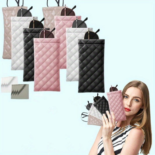 Eyewear Accessories - PU Leather Glasses Pouch Bag 8pcs - Waterproof Elastic Mouth Portable - main product view