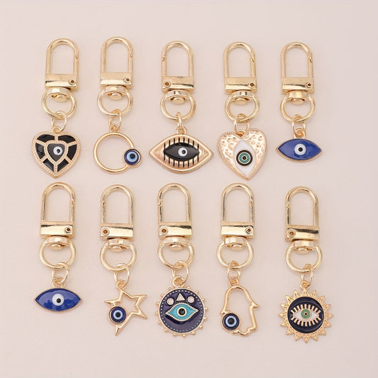 Evil Eye Keychain 10pcs Set Amulet Charm Key Ring Cute Bag Purse Backpack Car Key Charm Earbud Case Accessory Women Girls Gift Bulk