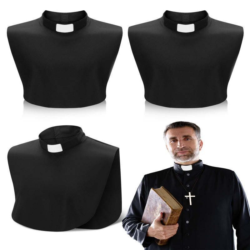 3pcs Clergy Tab Collar Dickey Clerical Bib Black Priest Collar with White Tab for Clergy Shirt Rope Unisex for Men Women