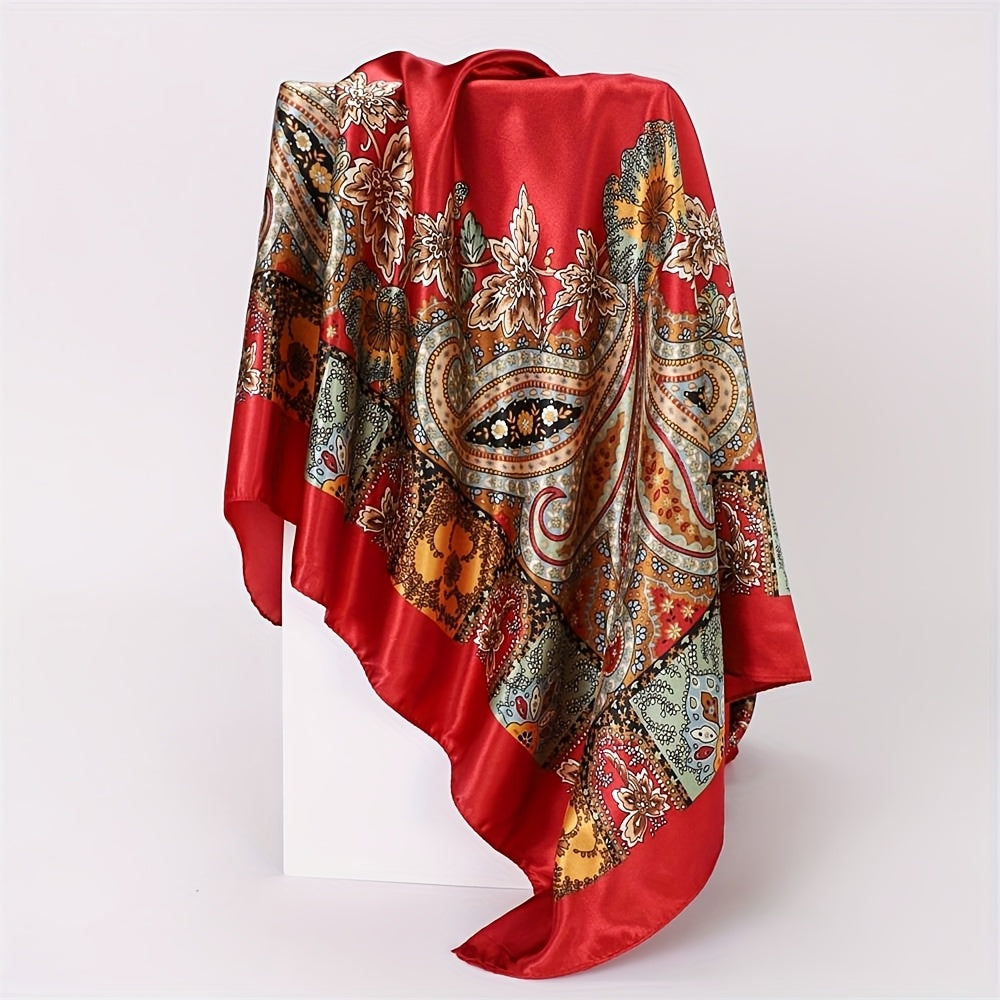 Set of 6 Vintage Satin Square Scarves for Women, Featuring Elegant Polyester with Paisley And Floral Patterns in 6 Distinct Designs And Assorted Colors, Perfect for Both Formal And Casual Events