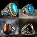 4pcs/Set Men'S Business Artificial Faux Synthetic Gems Ring with Black Carved Cocktail Ring, Anniversary Gift, Birthday Party, Engagement Gift