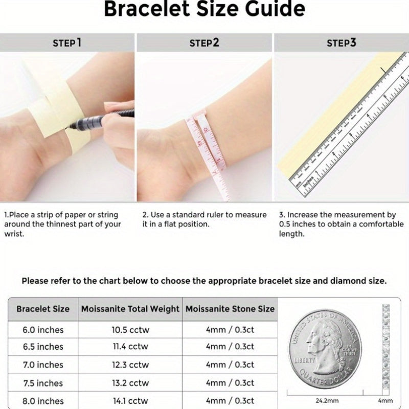 [Christmas Gift] Moissanite Tennis Bracelet, 925 Sterling Silver, Dazzling Round Cut Gemstones, Safety Buckle - Elegant Jewelry Gift For Men And Women, Ideal Choice For Christmas, Laboratory Made Simulated Diamonds