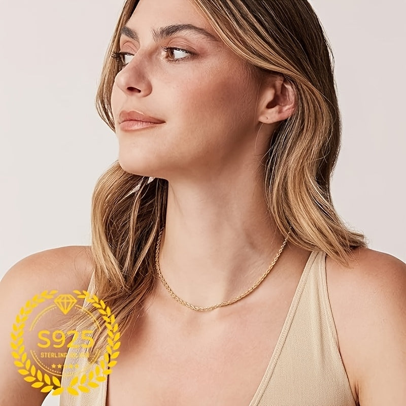 Gold Twisted Rope Chain Necklace 925 Sterling Silver - 24K Gold Plated Boho Elegant Rope Necklace for Women, 20/22/24 Inch, Daily Wear Vacation Jewelry & Holiday Gift Accessory