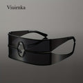 VIUIRNKA Men's Fashion Glasses, Cyberpunk Metal Wraparound Frame, Wide Temple Futuristic Design with Case, Lightweight Street Style Fashion, Perfect for Halloween & Christmas Gift Giving, Cool Quality Event Wear