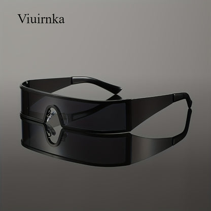 Cyberpunk Metal Wraparound Glasses for Men – Wide Temple Futuristic Design with Case, Lightweight Street Style Fashion Eyewear, Perfect Halloween & Christmas Gift for Cool Event Wear