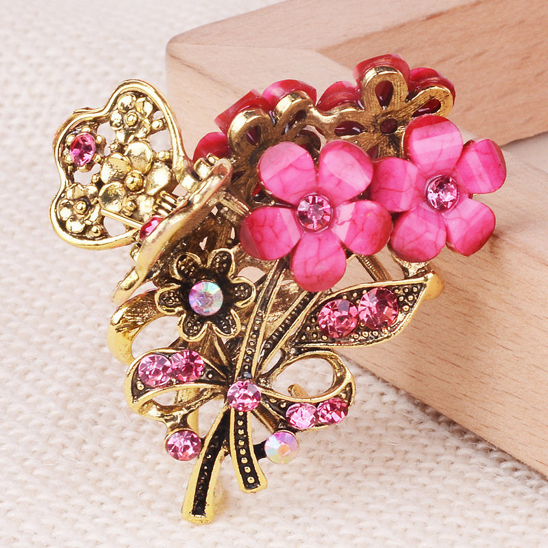 Hair Claw Clips 5pcs Set Vintage Colorful Floral Rhinestone Metal Alloy Bun Clip Elegant Hair Accessories for Women Medium Long Hair Daily Party Wear Gift