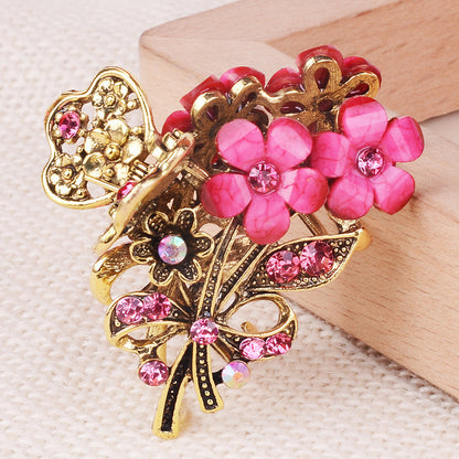 Hair Claw Clips 5pcs Set Vintage Colorful Floral Rhinestone Metal Alloy Bun Clip Elegant Hair Accessories for Women Medium Long Hair Daily Party Wear Gift