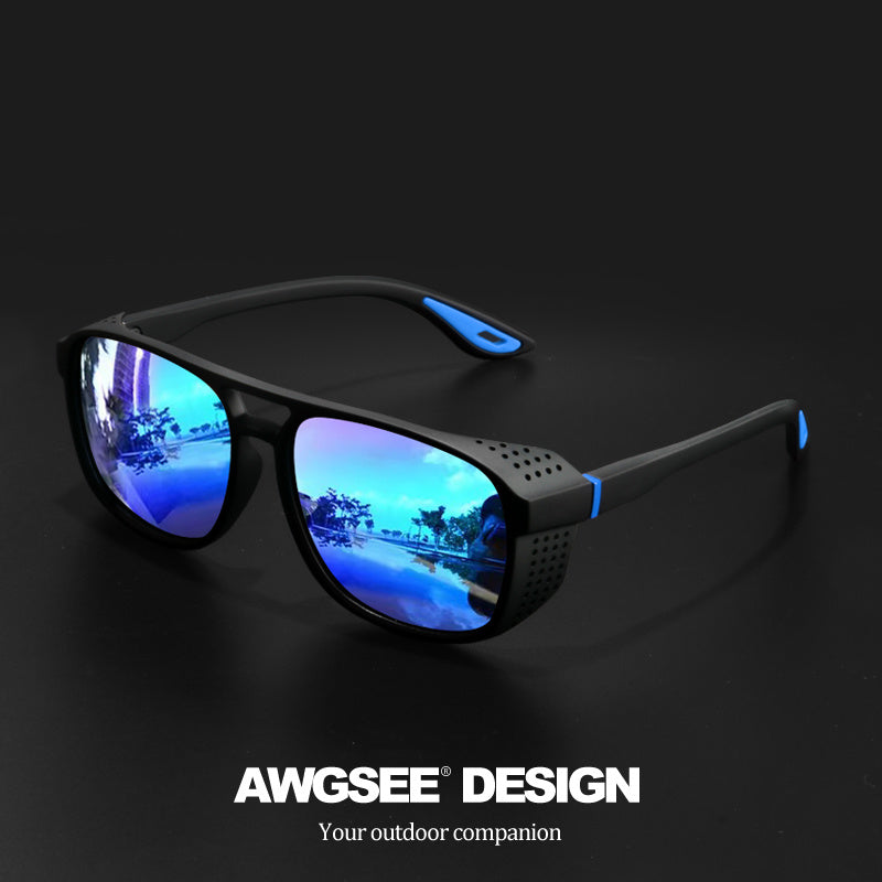 Circular Polarized Steampunk Sports Glasses - Stylish Polarized Running Glasses - Ideal for Fishing and Driving, Durable Side Cutout Frame, HD Lenses，sunglasses