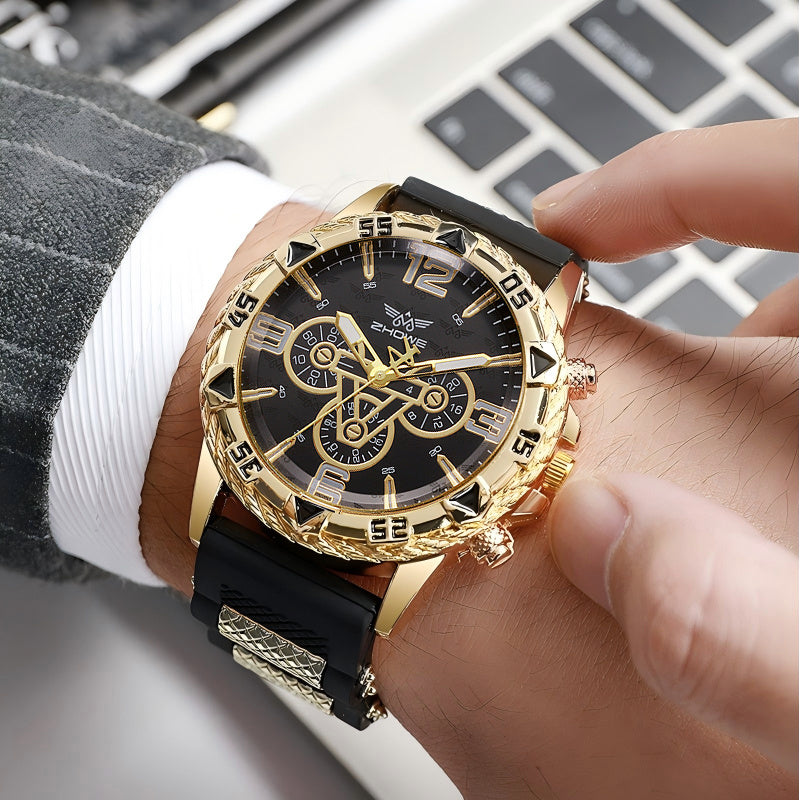 [Luxury Men's Watch] 2pcs Luxury Men's Watch - Large Dial, Silicone Strap | Sports, Casual, Business Quartz Watch