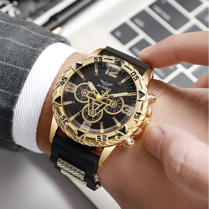 Men's Sports Quartz Watch Set of 2 – Large Dial Silicone Strap Wristwatch for Men, Casual Business Waterproof Style, Gift Idea