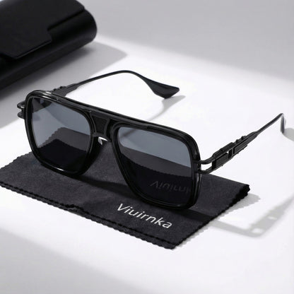 Square Sunglasses for Men – Retro Classic Metal Frame UV400 Polarized Lightweight Eyewear, Unisex Gradient Shades for Daily Wear & Outdoor Activities, Includes Case & Cleaning Cloth