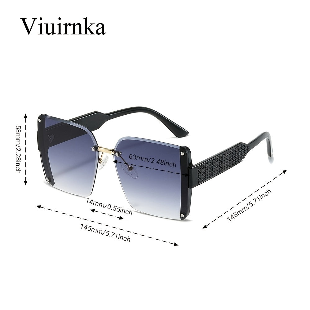 VIUIRNKA Women'S Sunglasses, Oversized Rimless Square Frame with Gradient Lenses, Lightweight Unisex Summer Design with Case, Perfect for Beach Parties & Halloween Christmas Gift Giving, Fashionable Statement Eyewear