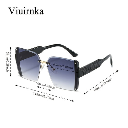 Oversized Rimless Sunglasses Women Square Frame Gradient Lenses Lightweight Unisex Summer Eyewear with Case Beach Party Halloween Christmas Gift Green Orange Black